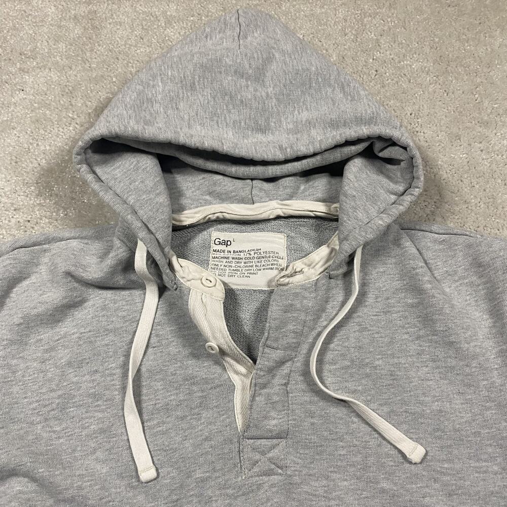 VTG Gap Hoodie Mens L Gray Henley Pullover Sweatshirt French Terry Afterhood - Picture 3 of 7